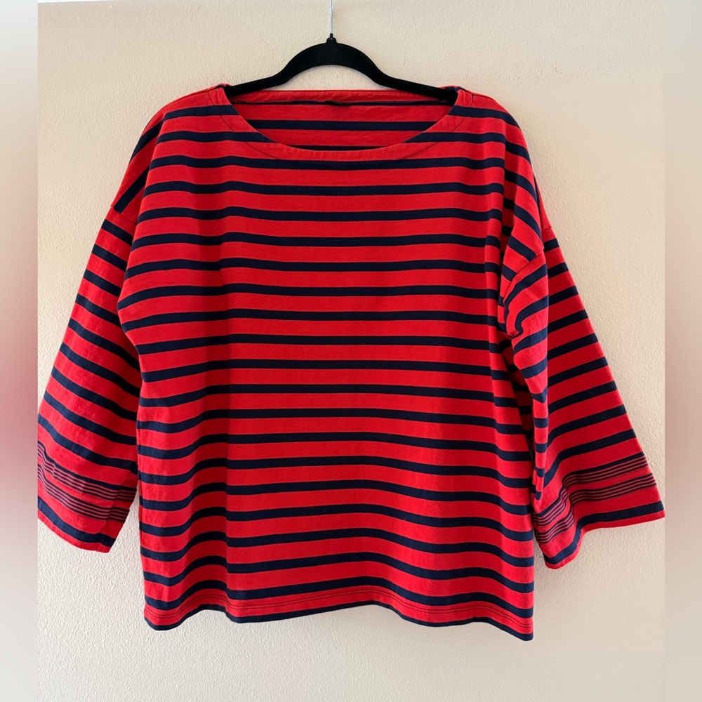 J. Crew Red and Navy Striped Long Sleeve Tee